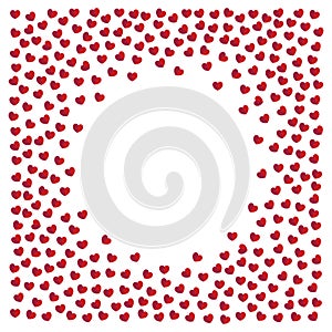Cute frame made of small red hearts on white background vector illustration
