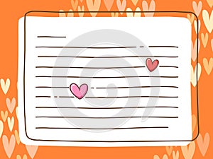 Cute frame on orange heart pattern background