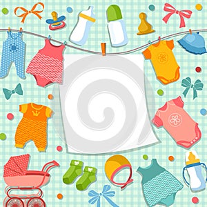 Cute frame for scrapbook new born baby. Funny pictures set for kids