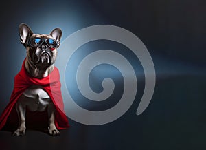 cute french bulldog in a super hero costume