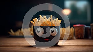 Cute French Fries Character. Generative AI