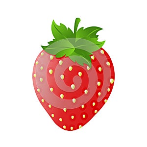 Cute fresh fruit strawberry with green leaf pedicle, cartoon vector isolated illustration photo