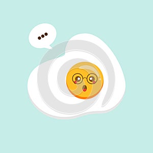 Cute fried egg cartoon character isolated on background vector illustration. Funny fast food menu emoticon face icon. Worried