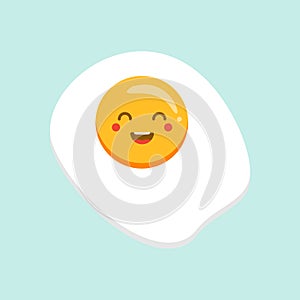 Cute fried egg cartoon character isolated on background vector illustration. Funny fast food menu emoticon face icon. Worried