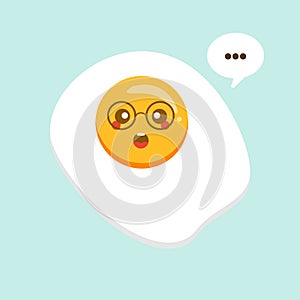 Cute fried egg cartoon character isolated on background vector illustration. Funny fast food menu emoticon face icon. Worried