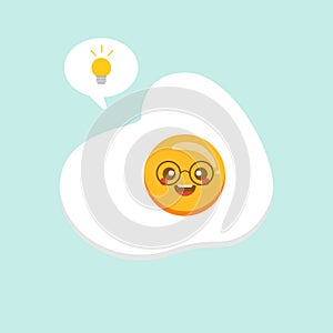 Cute fried egg cartoon character isolated on background vector illustration. Funny fast food menu emoticon face icon. Worried