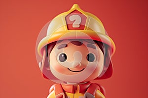 A cute friendly 3d fire fighter character. 3D Rendering style illustration