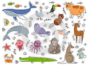 Cute friendly animal vector set