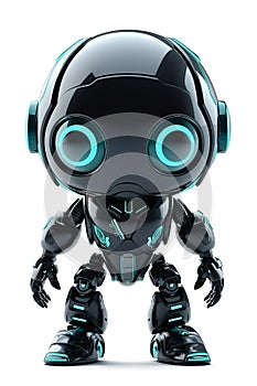 Cute friendly black robot isolated on white background. Created using generative AI