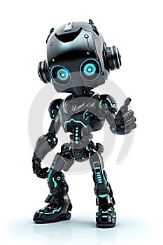 Cute friendly black robot isolated on white background. Created using generative AI