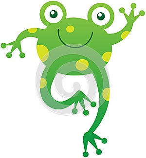 Cute friendly frog waving animatedly