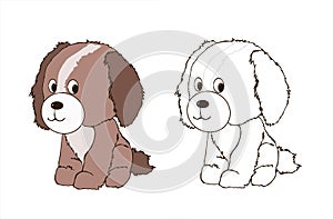Cute friendly puppy dog , doggy animal, animal kingdom, illustration, dog head emblem, paiting  coloring book, children`s books