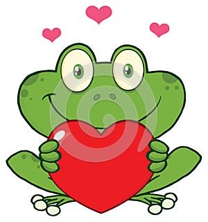 Cute Frog Cartoon Mascot Character Holding A Valentine Love Heart