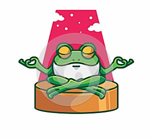 cute frog doing yoga meditation. cartoon animal nature concept Isolated illustration. Flat Style suitable for Sticker Icon Design