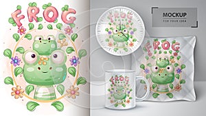 Cute frog family poster and merchandising.