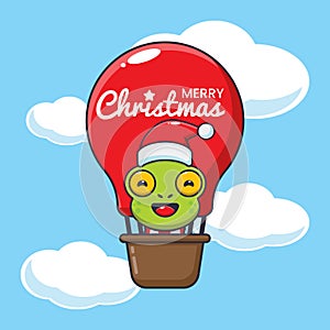 Cute frog fly with air balloon. Cute christmas cartoon character illustration.