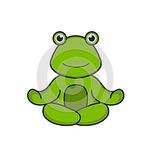 Cute frog is meditating or doing yoga. Animal cartoon concept isolated. Can used for t-shirt, greeting card, invitation card or