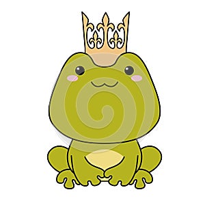 Cute frog prince with crown. Flat design for poster or t-shirt. Vector illustration