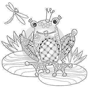 Cute Frog Prince in crown with lotus.