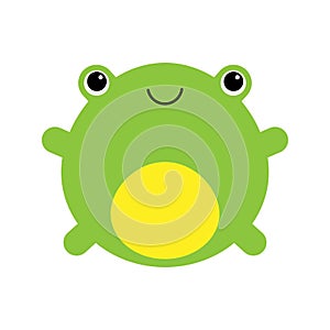 Cute frog smiling. Kawaii style frog drawing. Baby frog looking curious. Funny minimalistic cartoon character. Isolated