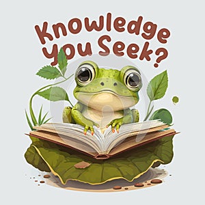 Cute Frog Standing on the Book looking Curious, Vector Illustration