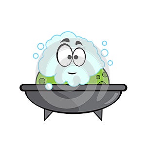 Cute frog taking bubble bath in bathtub. Cute cartoon animal illustration