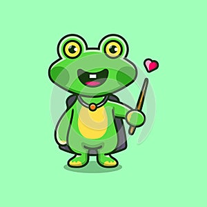 cute frog wizard with hat, cloak, love and wand