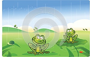 Cute frogs cartoon with background photo