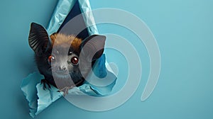 cute fruit bat peeking through a hole