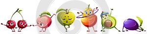 Cute fruit character exercise vector illustration