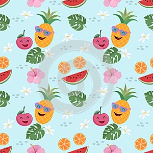 Cute fruit vector summer concept seamless pattern.