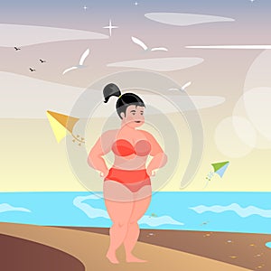 Cute full-figured woman on the beach