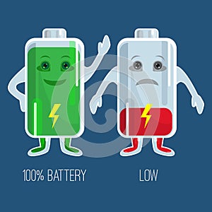 Cute full and low charged batteries in flat design