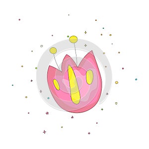 Cute fun cartoon flower vector illustration. Flower icon in cartooning funny style isolated on white. Simple pink and