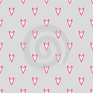 Cute fun hearts on light gray background seamless vector pattern