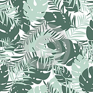 Cute and fun summer seamless pattern. Tropical leaves.