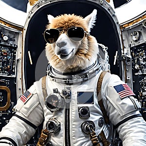 Cute funny animal Lamma, Alpaca Astronaft in a spacesuit