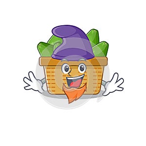 Cute and funny avocado fruit basket cartoon character dressed as an Elf