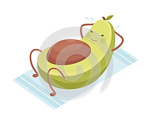 Cute Funny Avocado Fruit Character Doing Sports, Healthy Lifestyle, Fitness Concept Cartoon Style Vector Illustration