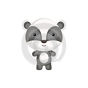 Cute funny baby badger isolated on white background. Adorable animal character for design of album, scrapbook, card and invitation