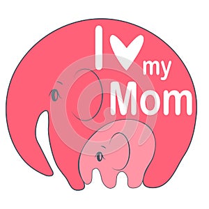 Cute funny baby elephant. Mother's Day holiday concept.