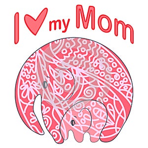 Cute funny baby elephant. Mother's Day holiday concept.