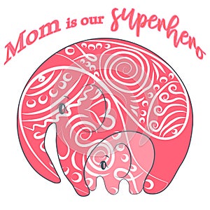 Cute funny baby elephant. Mother's Day holiday concept.