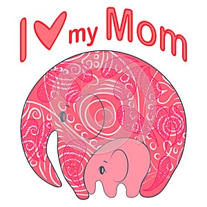 Cute funny baby elephant. Mother's Day holiday concept.