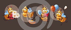 Cute funny bee character vector cartoon mascot