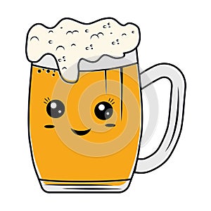 A cute funny Beer Mug character. Vector hand-drawn illustration of a kawaii cartoon character.