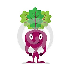Cute funny beet vegetable character. Vector hand drawn cartoon kawaii character illustration icon. Isolated on white background.