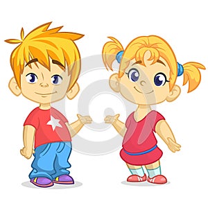 Cute and funny boy and girl cartoon