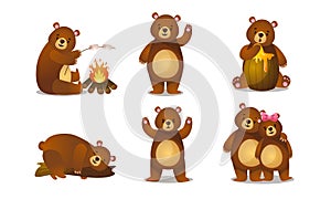 Cute funny brown bear animals enjoying life things vector illustration
