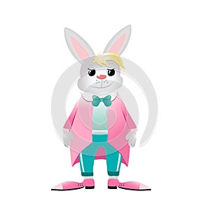 Cute and funny bunny on a white background. Vector illustration of cartoon character.